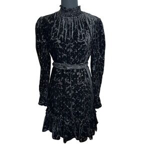 Alex Marie Black Velvet Burnout Mock Neck Dress Size 12P Whimisgoth Petite